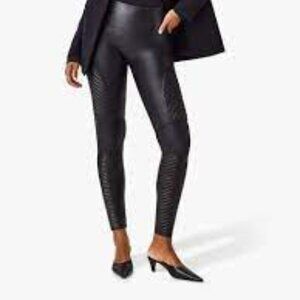 SPANX Black Faux-Leather Moto Leggings